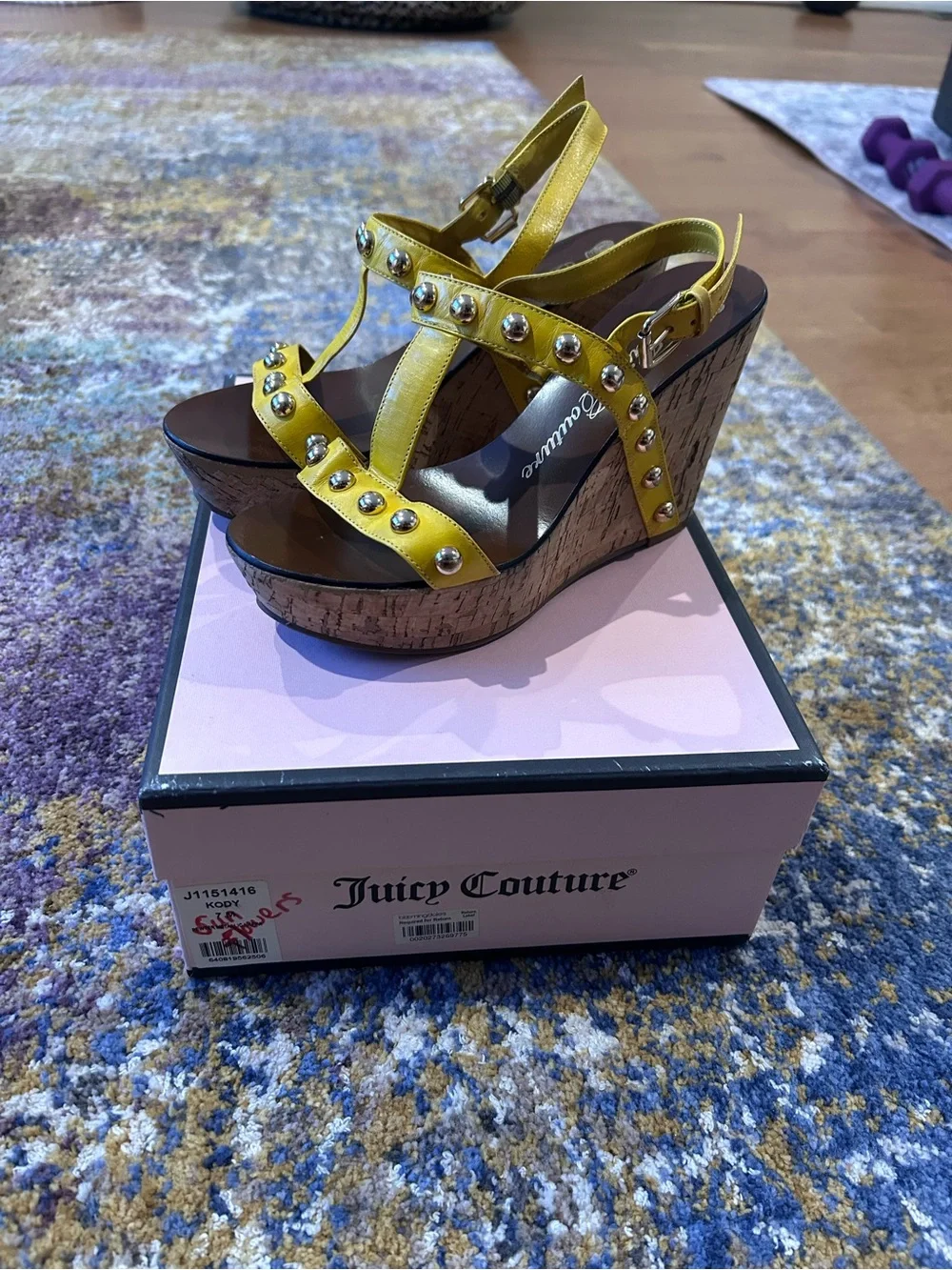 Juicy Couture Yellow Studded T-Strap Slingback Sandals